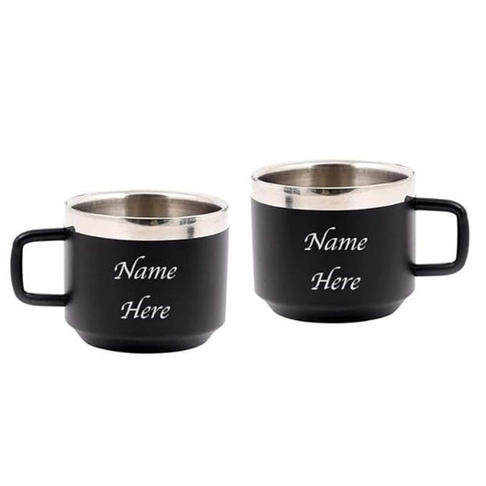 CrownLit Personalised Stainless Steel Mug, Set of 2 | Coffee Mug | Tea Mug | 120ml