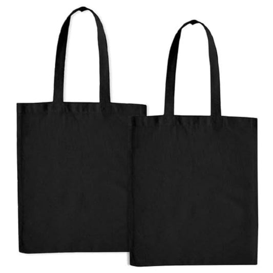 Large Cotton Tote Bag, 16" x 14.5", Holds Up to 15-20kg, Multiple Uses, Sets of 2, Black