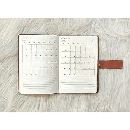 Personalized Leather Diary with Card Holder, Document Organizer, Magnetic Lock, Brown