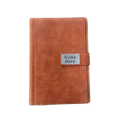 Personalized Leather Diary with Card Holder, Document Organizer, Magnetic Lock, Brown