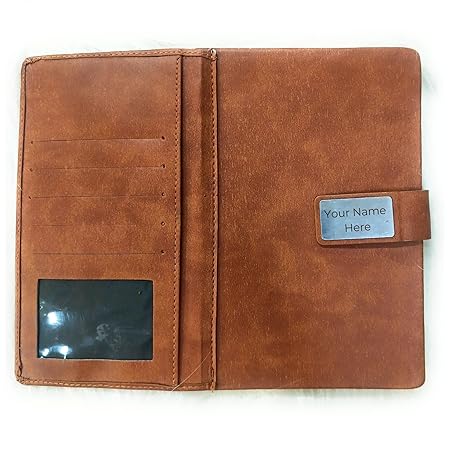 Personalized Leather Diary with Card Holder, Document Organizer, Magnetic Lock, Brown