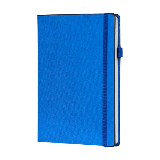 CrownLit A5 Ruled Notebook with Wooden Cover, Blue, 160 Pages, Elastic Band Closure with Pen Holder