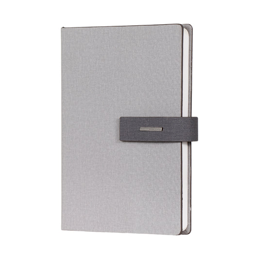 CrownLit A5 Grey Hardbound Diary with Lock, Pen Holder, Month Planner, Metal Bookmark, 21 x 15 cm