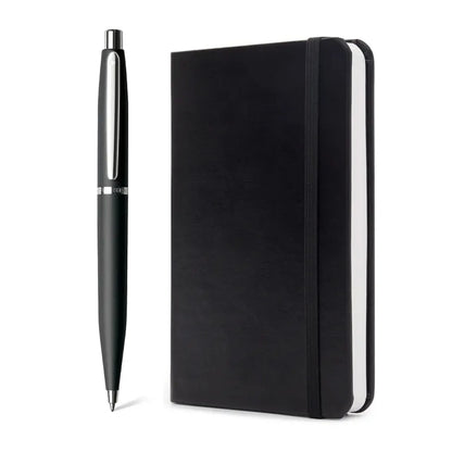 Personalized Sheaffer Gift Set - VFM Ballpoint Pen with Small Notebook (Matte Black with Chrome Trims)