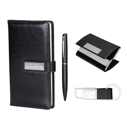 Personalised 4 in 1 Mini Diary Combo Set with Keychain, Color Black