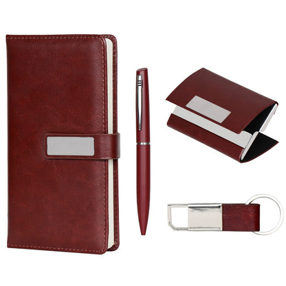 Personalised 4 in 1 Mini Diary Combo Set with Keychain Color Brown