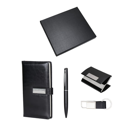 Personalised 4 in 1 Mini Diary Combo Set with Keychain, Color Black