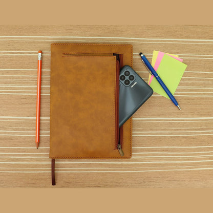 CrownLit Notebook Diary with Zip Pouch Color : Brown