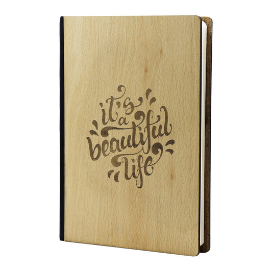 Crownlit Notebook Diary with Motivational Quote, Wood Cover, Size A5