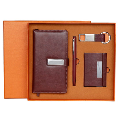 Personalised 4 in 1 Mini Diary Combo Set with Keychain Color Brown